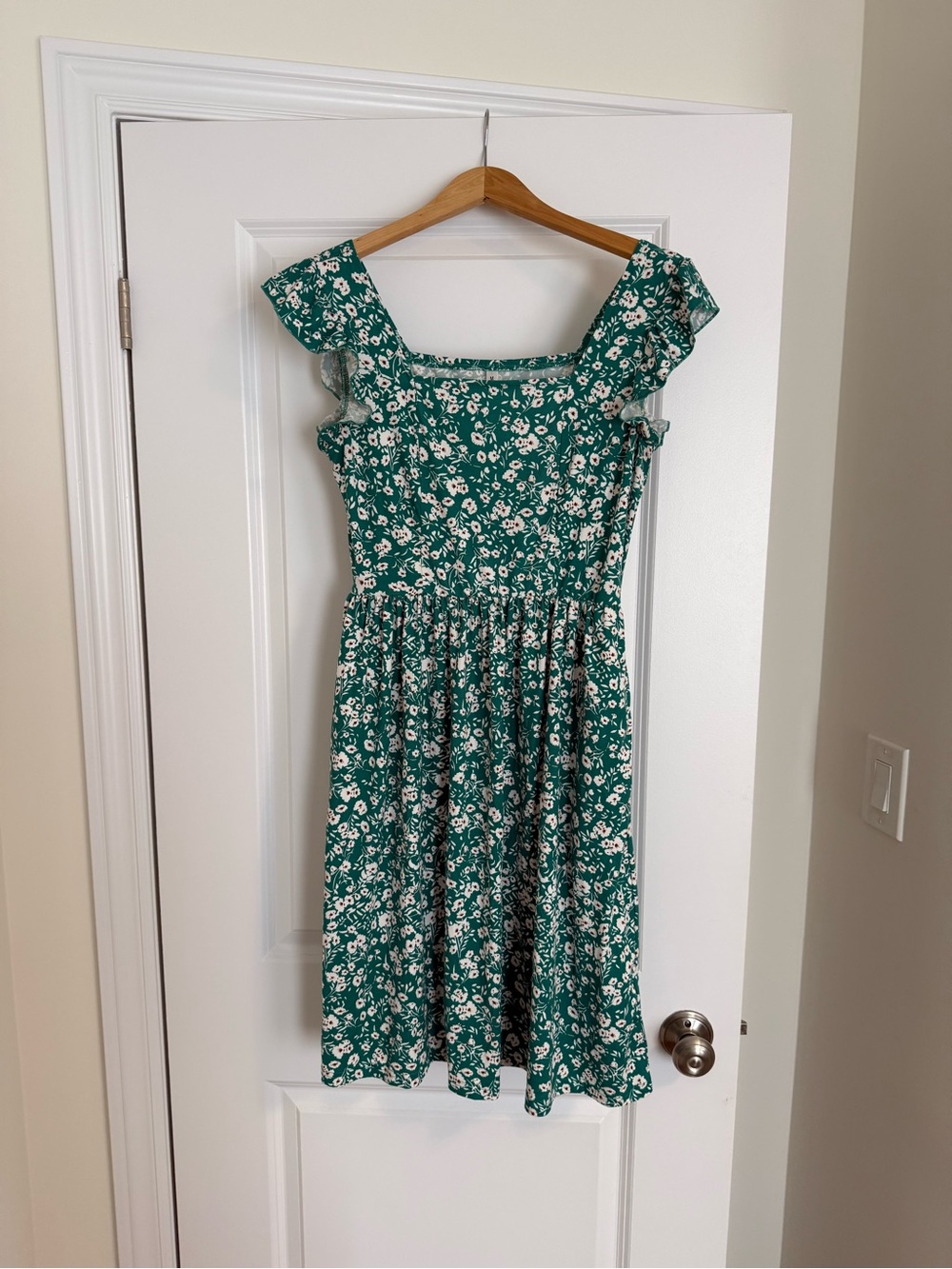 Green Floral Square-Neck Dress